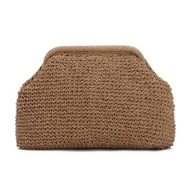 HomKuch Straw Clutch Purse for Women, Cloud Dumpling Pouch Straw Handbag Summer Beach Woven Bag