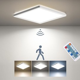 BLNAN Lámpara de techo LED regulable con sensor de movimiento con control remoto, 9 pulgadas, 18 W, 1800 lúmenes, radar activado por movimiento, lámpara empotrada con cable para armario, pasillo