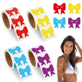 Whaline 400Pcs Bow Tanning Sunbathing Stickers Red Yellow Blue Purple Self Adhesive Body Decals for Summer Beach Coquette Salon Party Supplies