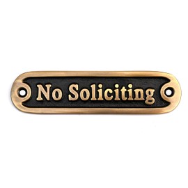 Brass No Soliciting Thank You Sign 5" - Solid Brass Wall Plaque - No Soliciting Thank You for House/Office, Self Adhesive Modern Design Door Sign, Home Decor Accessories Door Or Wall