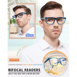 MARE AZZURO Bifocal Reading Glasses 2.50 Men Blue Light Blocking Readers 100 125 150 175 200 225 250 275 300 350 (Blue, 2.5)