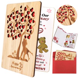 HOWAF Real Bamboo Wood Anniversary Card, Wooden Happy Anniversary Cards for Her Him, Wooden Wedding Anniversary Cards for Wife Husband, Valentines Cards for Couple Boyfriend Girlfriend Keepsake Gifts