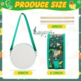 Boao Kids Drum Set for Toddler Over Age 6 Year Wooden Drum 8'' W x 3.7'' H Toys with Adjustable Strap and 2 Drumsticks Educational Kids' Musical Sensory Instruments for Birthday Gift(Green,Dinosaur)