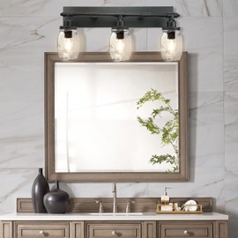 LMSOD Bathroom Wall Light Fixtures, Industrial Mason Jar Vanity Light, Wall Sconce with Black Finish (3 Lights)