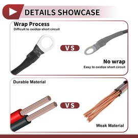 INFINAUTO 240cm 12 AWG Battery Inverter Cable 3/8" 5/16" Battery Cable Tinned Copper Black OT Type 1 Pc