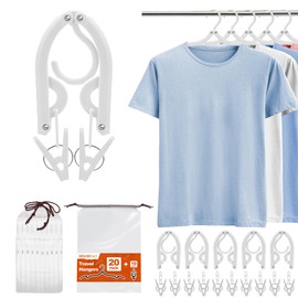 HOUSE DAY Foldable Travel Hangers 20 Pack w/10 Clips, Cruise Essentials 2025, Portable Hangers Collapsible Hanger Plastic, Travel Must Haves for Suitcase, Hotel, RV, Road Trip, Flying, Camping-White
