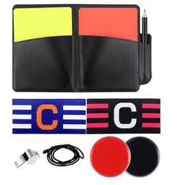 RobLuX Referee Set Football Referee Cards with 2 Referees Whistle 2 Captain's Armband with Red Yellow Referee Card Bag Score Book for Football Game School Sports