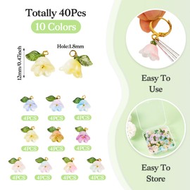 Spritewelry - Dijes de flores de vidrio, tulipanes de rosas transparentes, abalorios de flores de colores para pulseras, collares, arete, joyería, Vidrio, No es una piedra preciosa