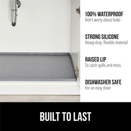 Gorilla Grip GORILLA GRIP Waterproof Silicone Under Sink Mat with Raised Lip for Kitchen and Bathroom, 34 x 22 in, Cabinet Shelf Liner Stay in Place Mats Dishwasher Safe Drawer Liner, Organizer Tray, Gray