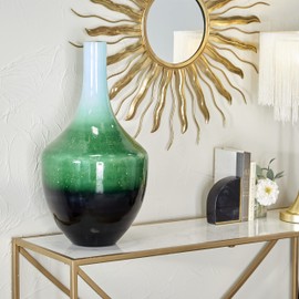 The Novogratz Glass Decorative Vase Ombre Centerpiece Vase, Flower Vase for Home Decoration 12" x 12" x 22", Green