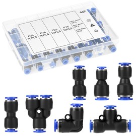 QWORK® 46-teiliges Pneumatisches Quick-Push-In-Anschlussset für 4mm/6mm/8mm-Luftschläuche - inkl. Gerade/Winkel-/T-/Splitter-Anschluss & multifunktionale Adapter