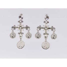 Unbranded SILVER CROSS EARRINGS COIN CHARMS CLEAR STONES ( 1242 RHCRY )