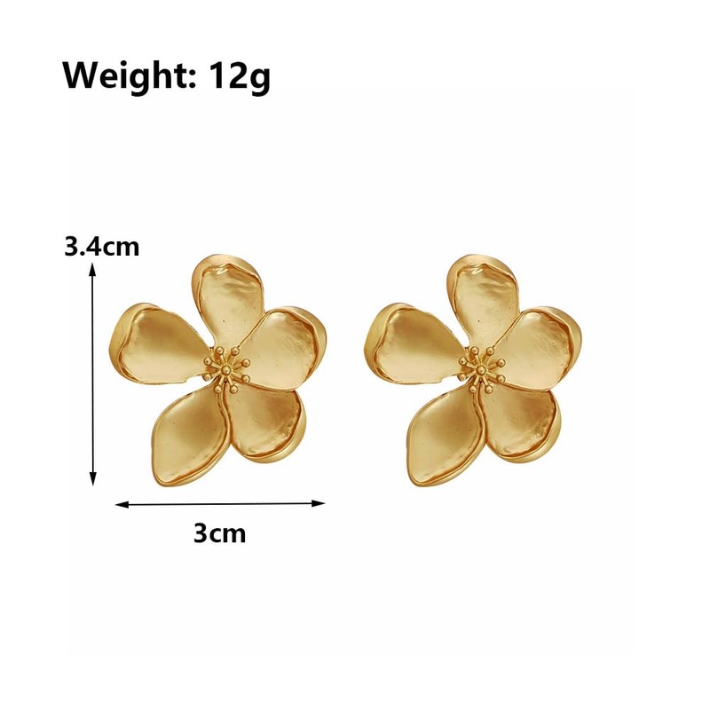 Chunky Gold Large Flower Earrings for Women Irregular Geometric Thick