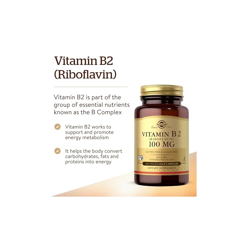 Solgar Vitamin B2 (Riboflavin) 100 mg Vegetable Capsules - Pack