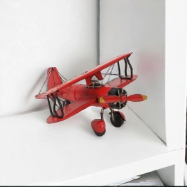 Homeroots 5" Red and Black Metal Hand Painted 1933 G5 Bi Plane Model Airplane