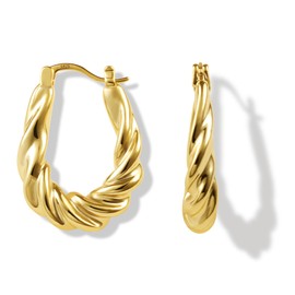 Gold Earrings Chunky Hoop for Women, Large Twisted Hoop Sterling Silver Large Oval Hoop Earrings Small Thick Hoop Earring Hypoallergenic Lightweight Chunky Gold Hoop JewelryWomen Girls