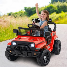 Costzon Kids Ride on Car Truck, 12V Electric Vehicle w/Foldable Mirrors, 3 Speeds, LED Lights, Music & Horn, Ride on Toys Remote Control Car for Toddlers, Boys & Girls (Red,34" × 23" × 21")