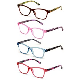 V.W.E. 4 Pairs Women Neon Floral Reading Glasses - Lightweight Wide Fitment Clear Readers ZT109 (4 Pairs Assorted, 1.00, x)