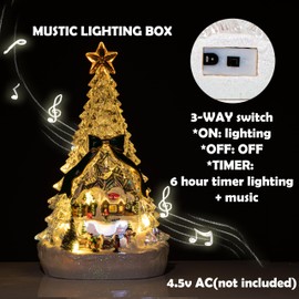 hvfun 13in Large Christmas Tree Music Box-with Color Changing Light -Battery-Powered Acrylic Festive Winter Centerpiece- Holiday Decor with Lights and Music