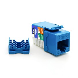 AEONS Cat6 RJ45 Keystone Jack, UL listed, Ethernet Punch down w/Termination Cap, 10-Pack, Blue
