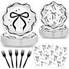 Avezano 96pcs Black Bow Plates and Napkins Black Bow Birthday