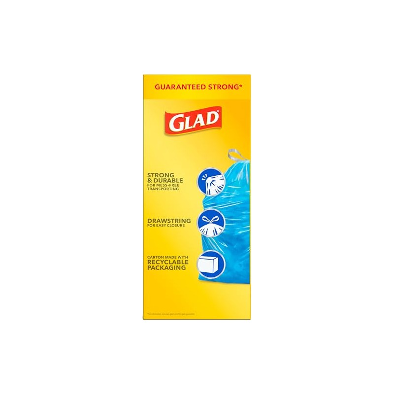 Glad 30 Gallon Recycling Bags, Large Drawstring Trash Bags, Blue,