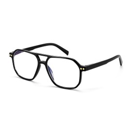 FEISEDY Retro Aviator Reading Glasses Square Readers with Spring Hinge Blue Light Reading Glass for Women Men B0068 Black 3.0x