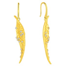 Starchenie Long Leaf Dangle Drop Earrings for Women 925 Sterling Silver 18K Gold Plated