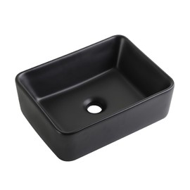 KARAMAG Black Vessel Sink Rectangle 16"x12" Bathroom Sink Rectangular Modern Above Counter 16 Inch Small Bathroom Sinks Matte Black Porcelain Ceramic Vessel Vanity Sink Art Basin