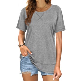 Beimuc Womens T Shirts Loose Fit Summer Tops to Wear with Leggings Round Neck Grey XL