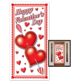 Beistle Happy Valentine’s Day Door Cover, 5’ x 30” – Plastic for Indoor & Outdoor Use – Easily Display – Valentine’s Door Decorations, Valentine’s Day Party Decor, Red Heart Party Supplies