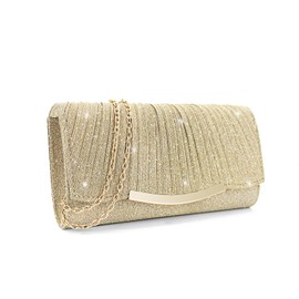 FuninCrea Women's Clutches Envelope Evening Bag with Removable Chain, Elegant Clutch Women's Sequins Evening Bag Clutches Handbag Glitter for Weddings Banquets Proms, gold