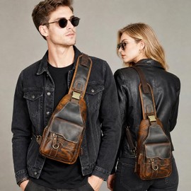 8241 - Mochila bandolera de piel auténtica para senderismo y viaje, para hombres y mujeres, 8241 café, Medium, Estilo retro clásico sin calle