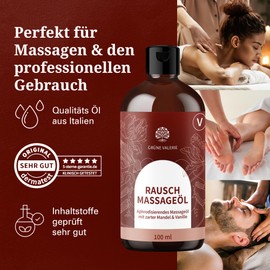 Green Valerie Massage Oil Rausch with Almond & Vanilla, 100 ml, High-Quality Oil for Muscle Relaxation & Enjoyable Couple Massages, Suitable for Intimate, Elegant Quality Oil from Italy