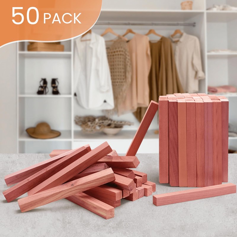 Homode Cedar Blocks for Clothes Storage, 50Pcs Cedar Sticks, Aromatic