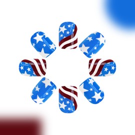 4th of July Press on Nails Short Square Fake Nails Blue Red False Nails Independence Day Acrylic Nails with Star Design Red White Stripes Stick on Nails Patriotic Glue on Nails for Women Manicure