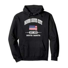 North Sioux City South Dakota SD Throwback American Flag Pullover Hoodie