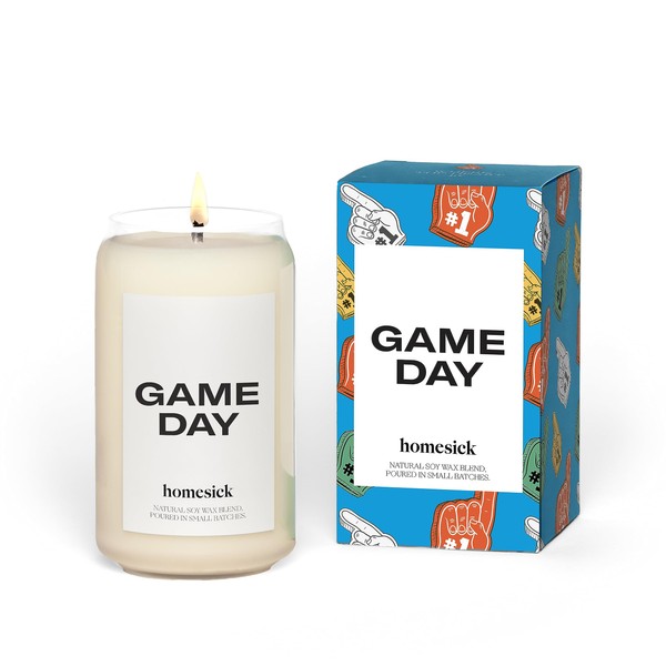 Homesick Premium Scented Candle, Game Day - Scents of White Amber, Tonka Bean, Smoked Birch, 13.75 oz, 60-80 Hour Burn, Gifts, Soy Blend Candle Home Decor, Relaxing Aromatherapy Candle