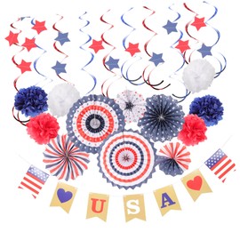 LABRIMP 4th of July Party Props Patriotic Decorations Paper Fan Bunting Banners for Decor