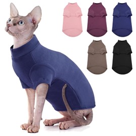 SUNFURA Turtleneck Sweater for Cat, Sphynx Cats Shirt Hairless Cat Sweaters with Sleeves, Warm and Soft Kitten Pullover Fleece Winter Pajamas Jumpsuit for Puppy Cats, Navy M
