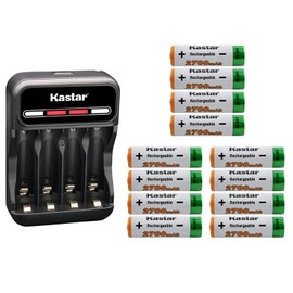 Kastar 12-Pack AA 1.2V 2700mAh Ni-MH Battery and CMH4 Smart USB Charger Compatible with Camera Flash Flashlight Electric Toothbrush Mouse Remote Control Radio Phone Electric Toy Microphone Headset