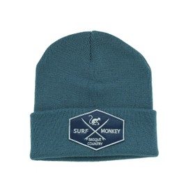 DRESSED IN MUSIC PLAY WITH ME Beanie with Brim for Men - Winter Hat - Original Cuffed Beanie - 100% Soft Acrylic - Patch on Envelope Surfing The Basque Country, navy