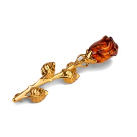HENRYKA Rose Brooch in 925 Solid Sterling Silver, 24ct Gold Plate & Genuine Baltic Amber | Flower Pin Jewellery for Women | Gift for Mother, Sister & Grandmother