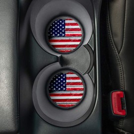 Distressed USA Flag | Care Cup Coaster for Drinks Set of 2 | Perfect Car Accessories with Absorbent Rubber Backing. Car Coaster Measures 2.56 inches with Rubber Backing.