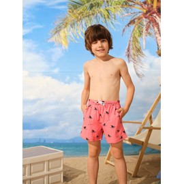 SURF CUZ Boys Swim Trunks with Boxer Brief Liner Toddler Boy Stretch Swimsuit Shorts Quick Dry Swimming Trunks Bathing Suit 2 in 1 Beach Shorts Sharks Pink 5/6