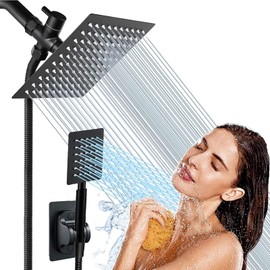 Black Shower Head and Handle Set All Metal, 8'' High Pressure Rain 2 in 1 Showerhead with Handheld Spray Combo with 78" Hose Stainless Steel, Adhesive Showerhead Holder, WOSAISIUS
