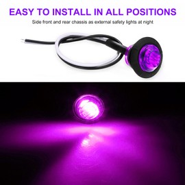 KEING 10 Pack Sealed Waterproof Mini Round 3/4 Inch Purple LED Marker Lights Signal Light 12V for Trailer Truck Bus Pickup Van ATV RV Lorry Caravan, 5 Years Warranty