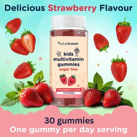Kids Multivitamin Gummies | for Children | Vegan Friendly | 30 Chewable Gummies | with Vitamins A, D, E, B6, B12, C | Sugar Free | Strawberry Flavour | 30-Day Supply