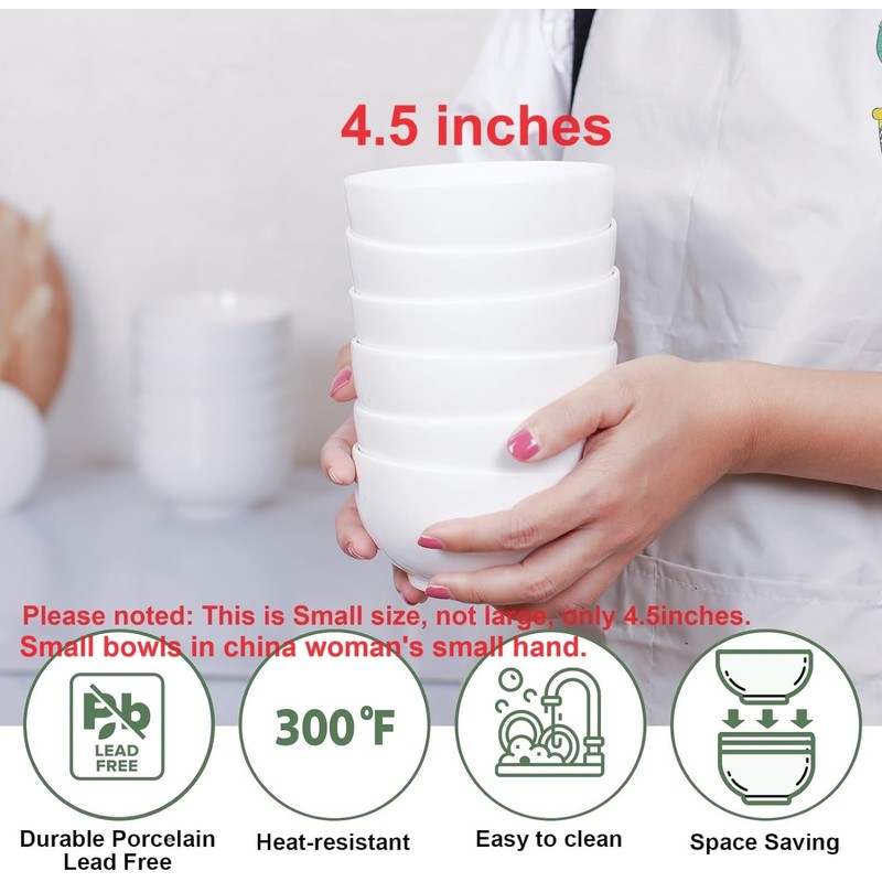 AntoKueh White 4.5in Small Ceramic Bowls, 12 OZ, Ice cream