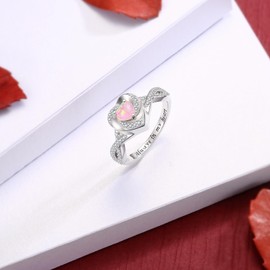 Opal Cremation Rings for Ashes - 925 Sterling Silver Heart Urn Keepsake Rings Memorial Jewelry for Women (Pink, 6)